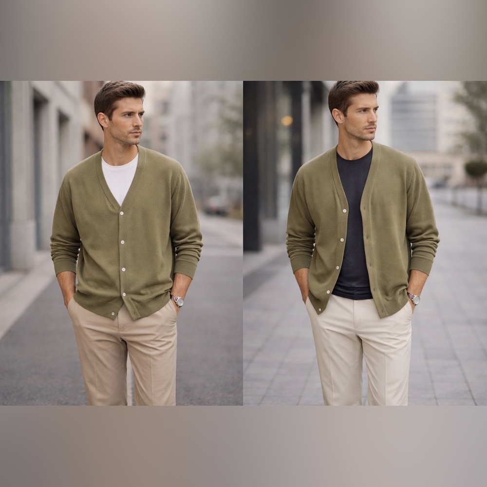 Olive Green Button-Up Cardigan